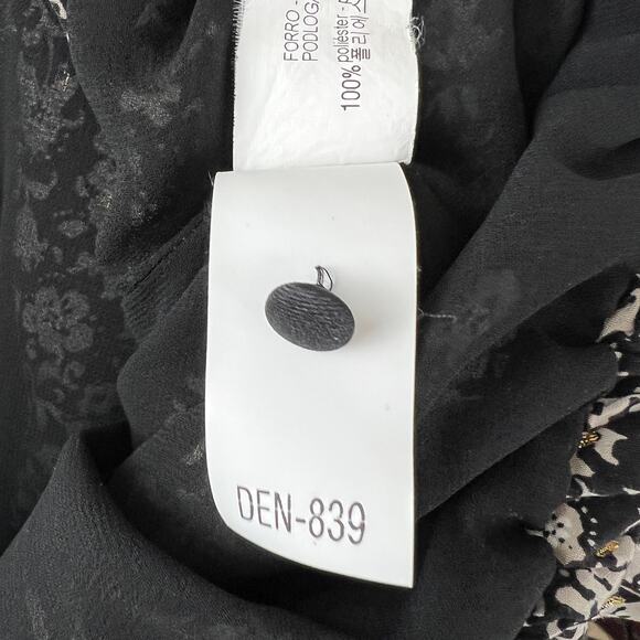 ZARA Black White Floral Print Chiffon Button-Up V-Neck Long Sleeve Crop Top M - Picture 7 of 8